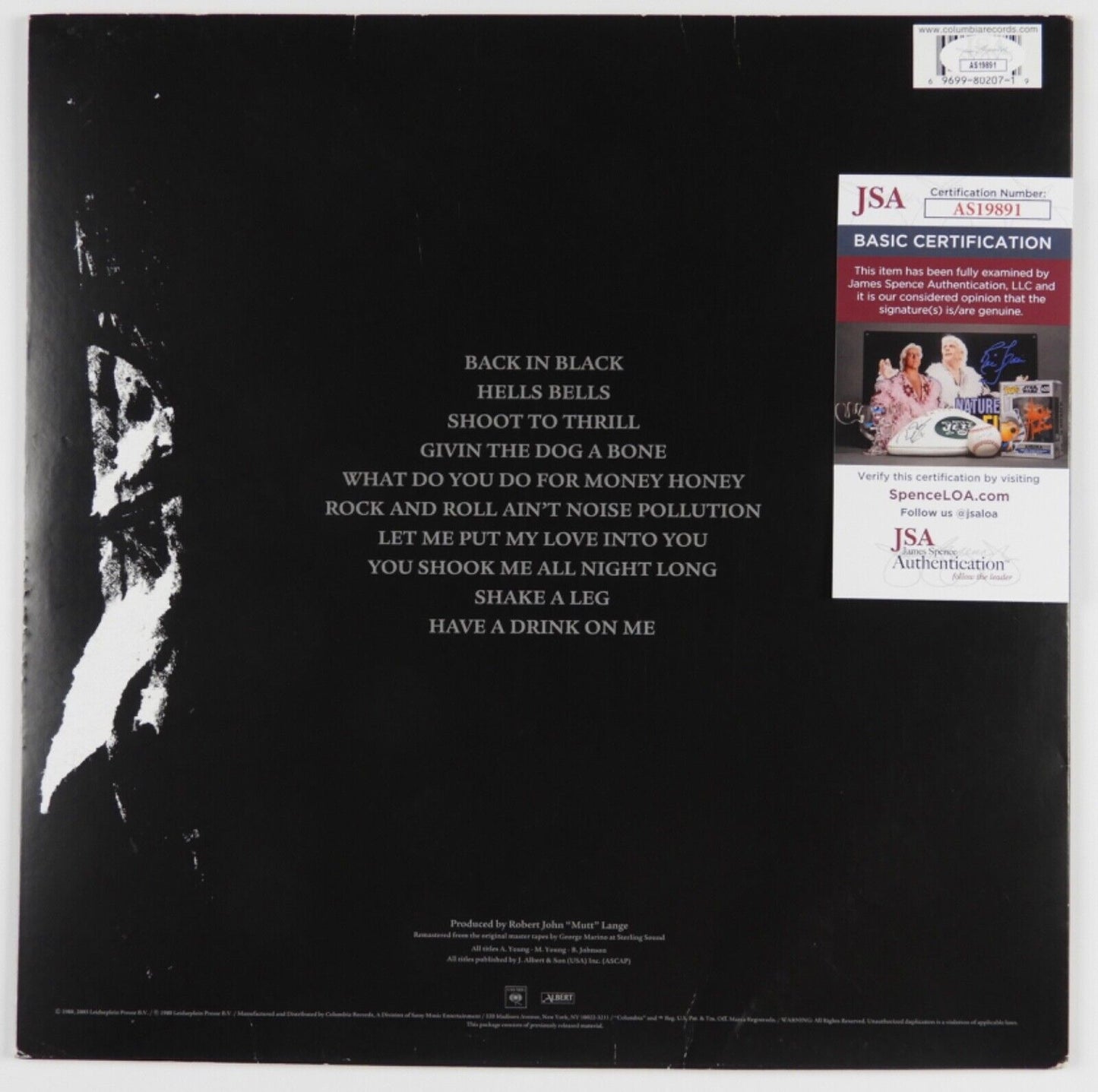 AC/DC Angus Young Brian Johnson JSA Signed Autograph Album Record Vinyl Back In