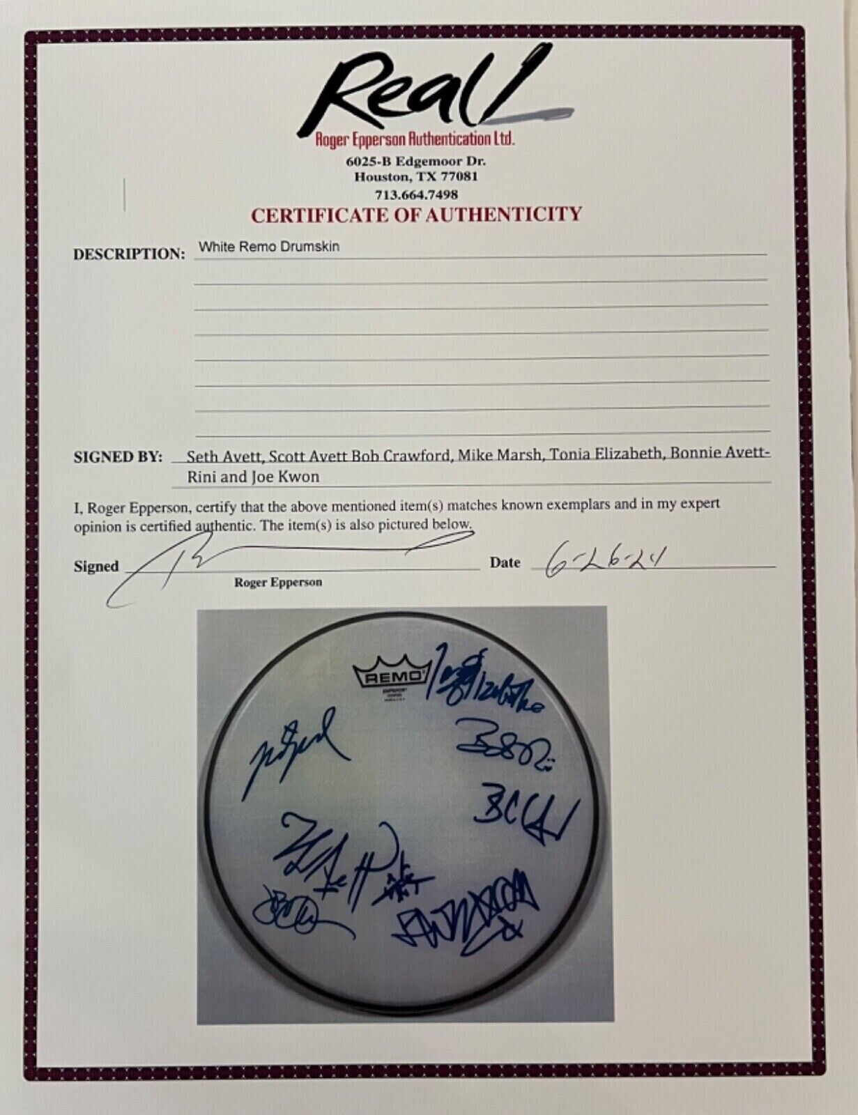 The Avett Bothers Fully Signed Autograph Drum Head REAL Epperson COA 12"
