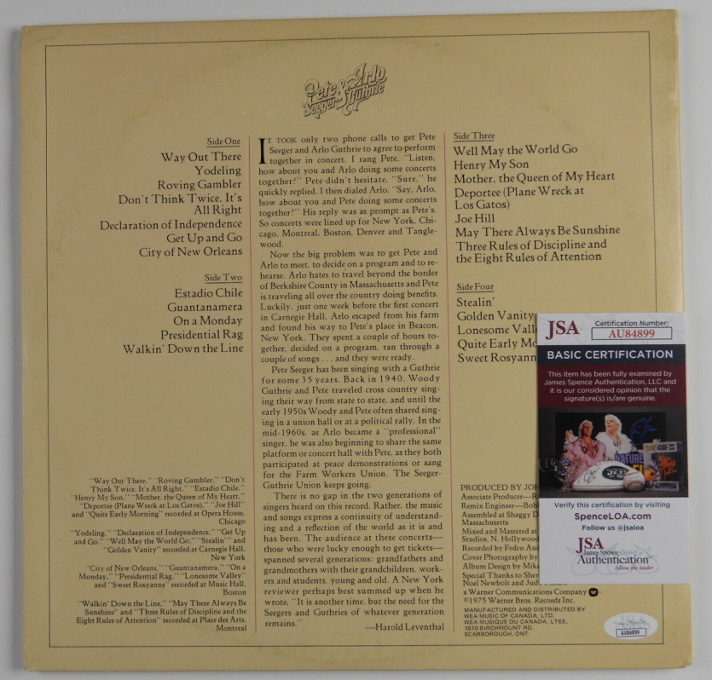 Pete Seeger JSA Signed Autograph Album Record Vinyl Together In Concert