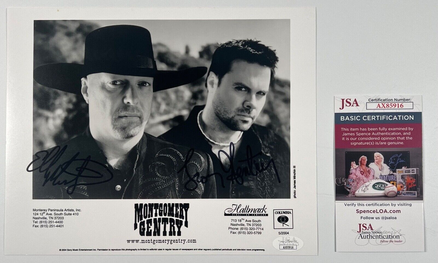 Montgomery Gentry JSA Signed Autograph 8 x 10 photo
