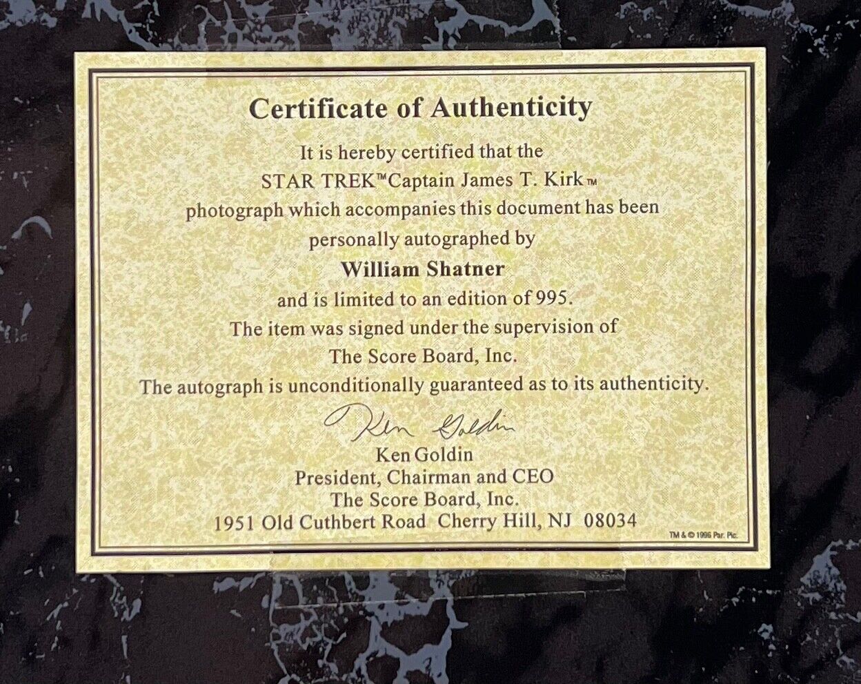 William Shatner Signed Autograph Star Trek Kirk Plaque Score Board