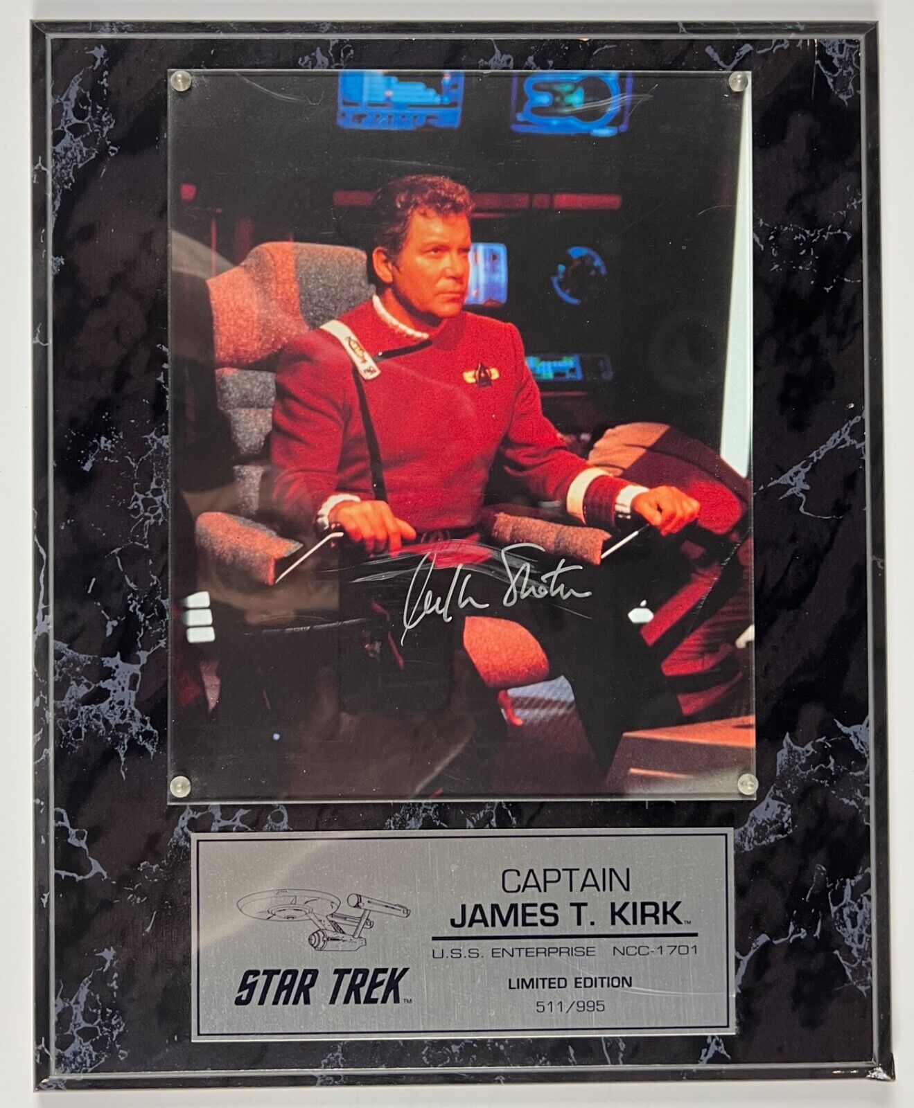 William Shatner Signed Autograph Star Trek Kirk Plaque Score Board