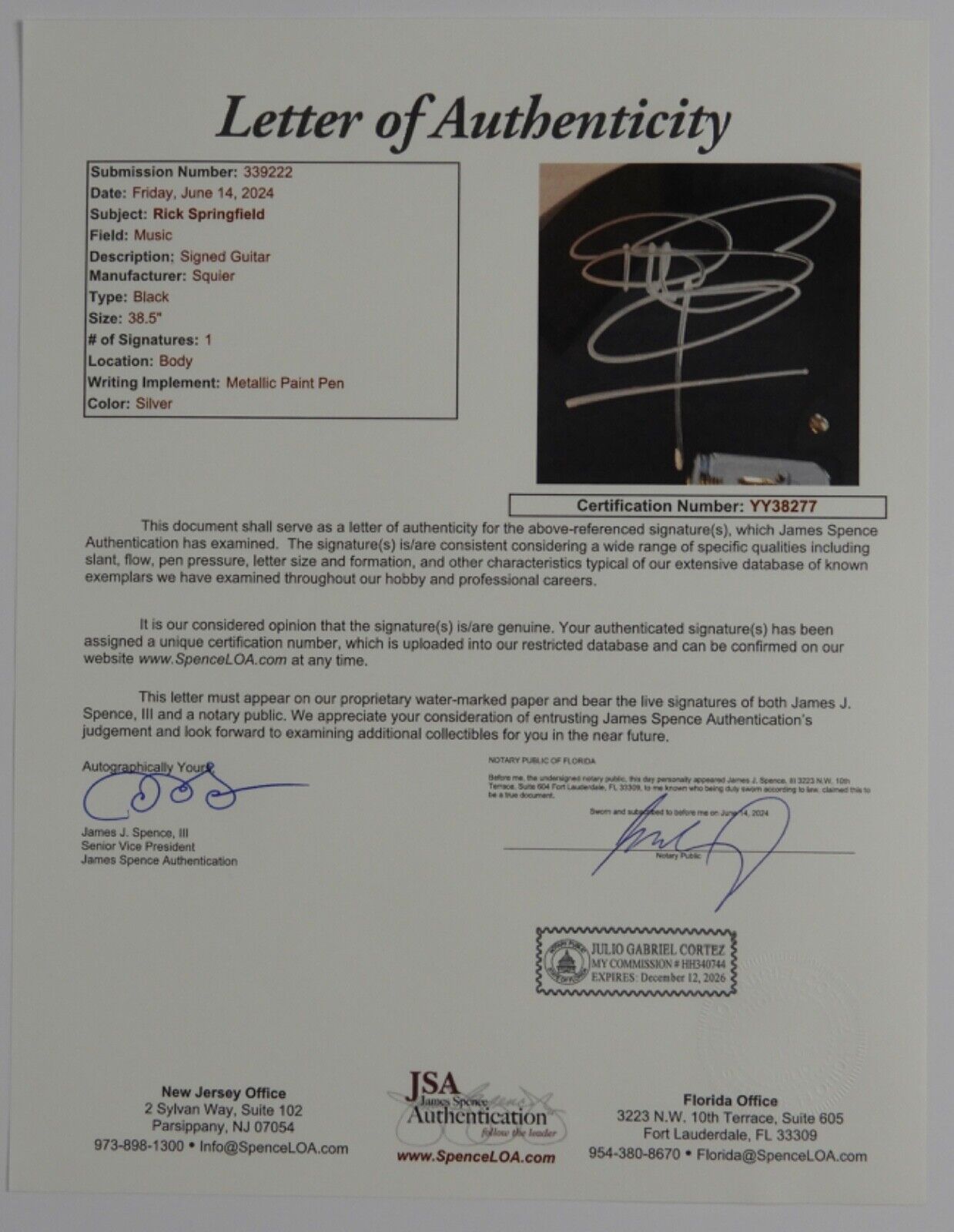Rick Springfield Autograph Signed Stratocaster Fender Squier Guitar