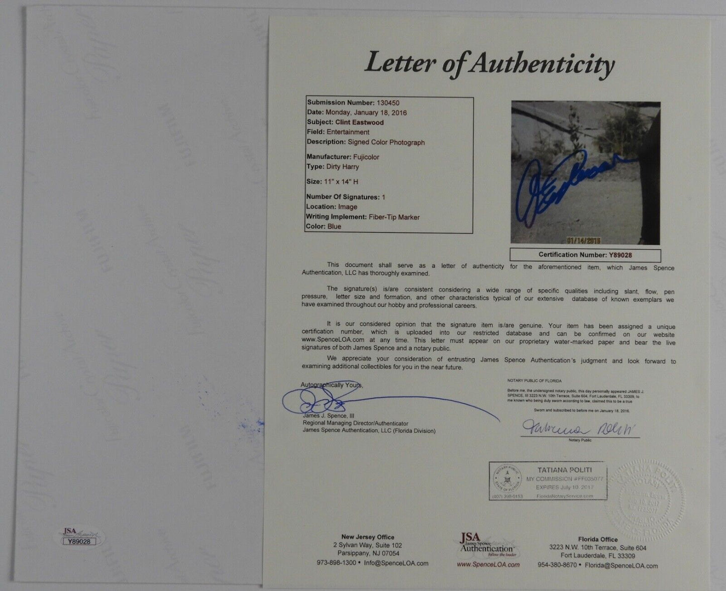 Clint Eastwood JSA Signed Autograph 11 x14 Photo Dirty Harry