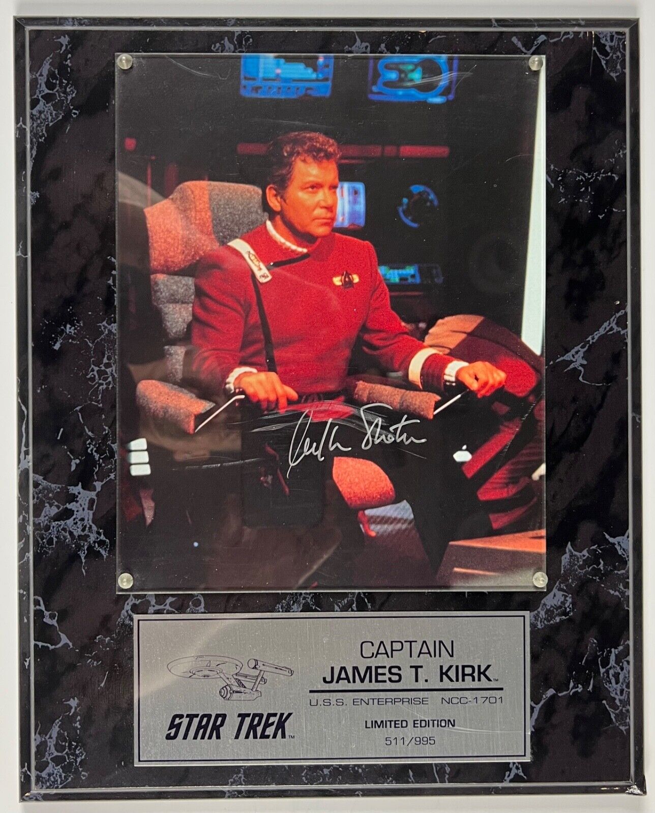 William Shatner Signed Autograph Star Trek Kirk Plaque Score Board