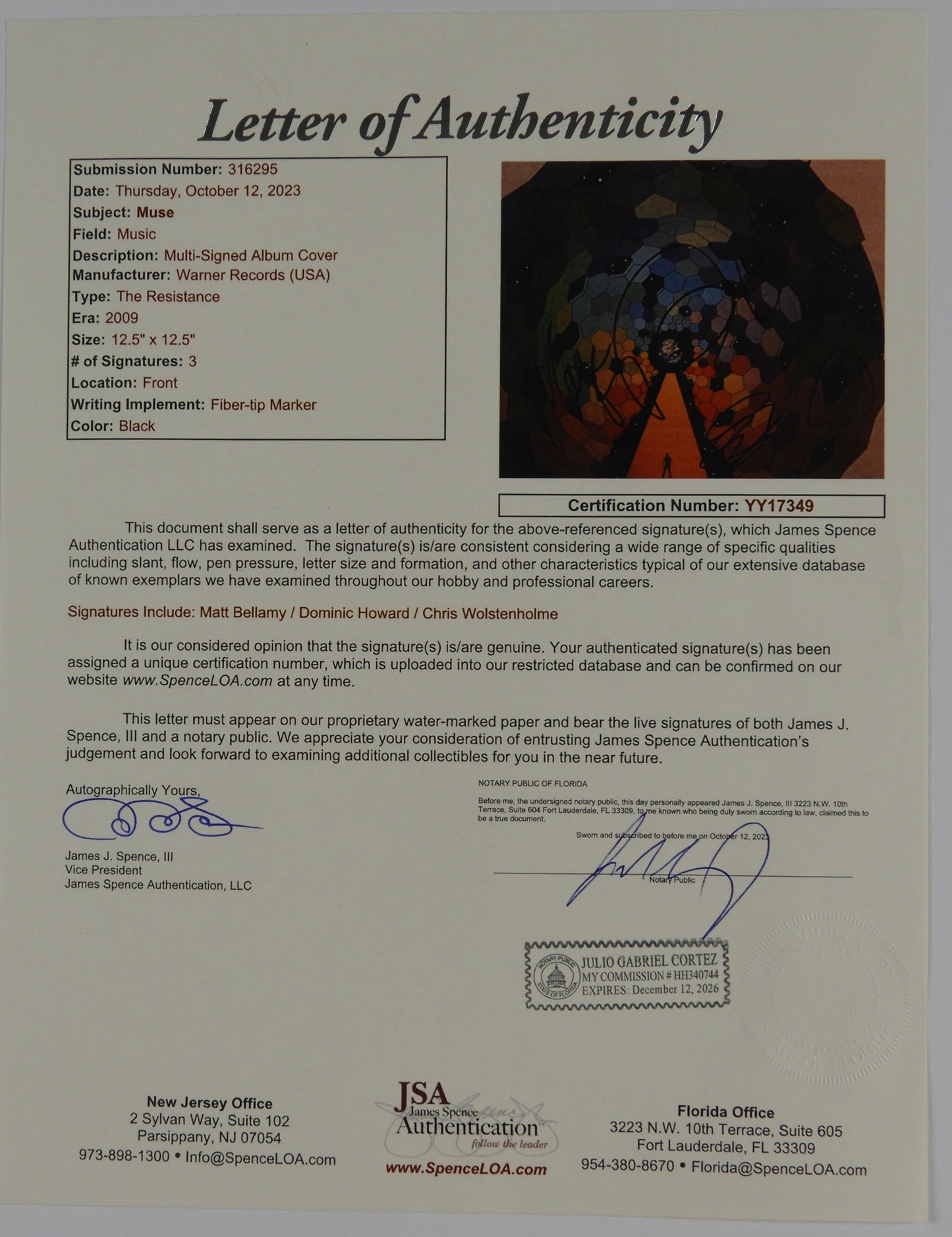 MUSE The Resistance JSA Fully Group Signed Autograph Record Vinyl Album
