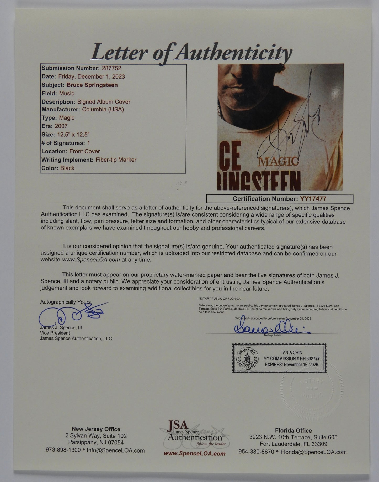 Bruce Springsteen JSA Autograph Signed Record Album Vinyl Magic