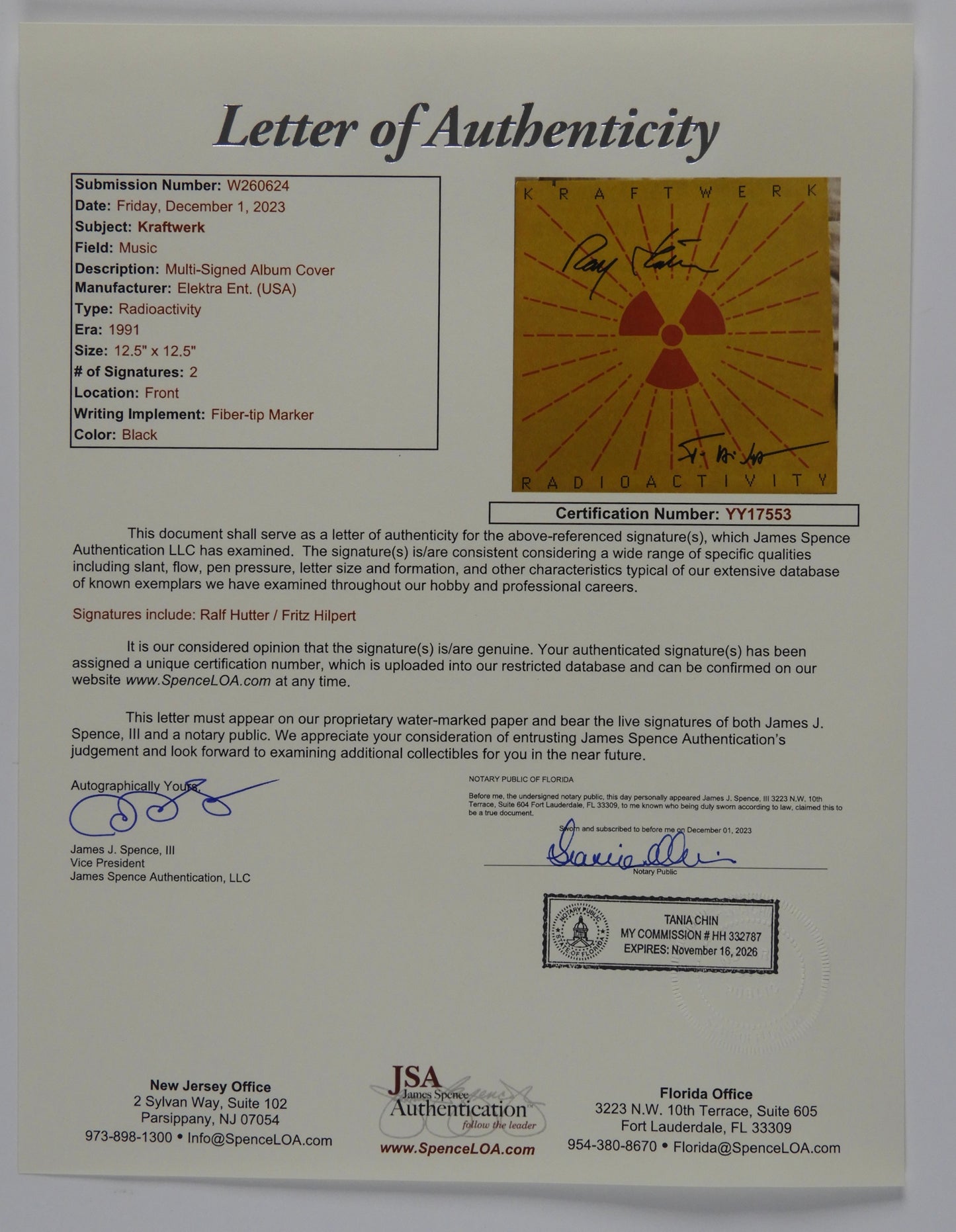 Kraftwerk Radioactivity JSA Signed Autograph Record Album Ralf Hutter Falk Grief