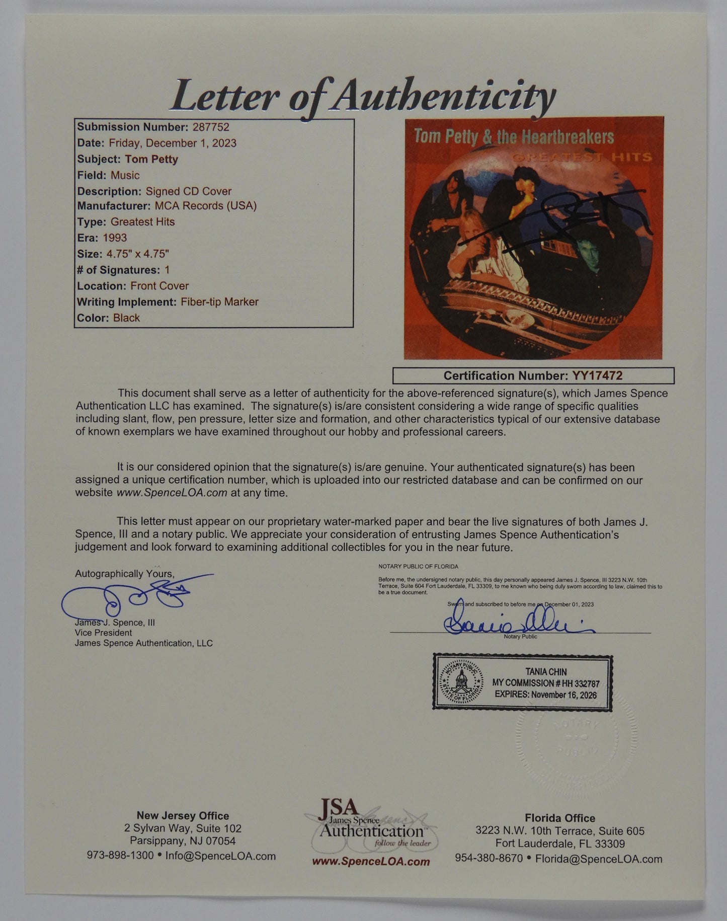 Tom Petty Signed Autograph JSA Signed CD Booklet The Heartbreakers Greatest Hits