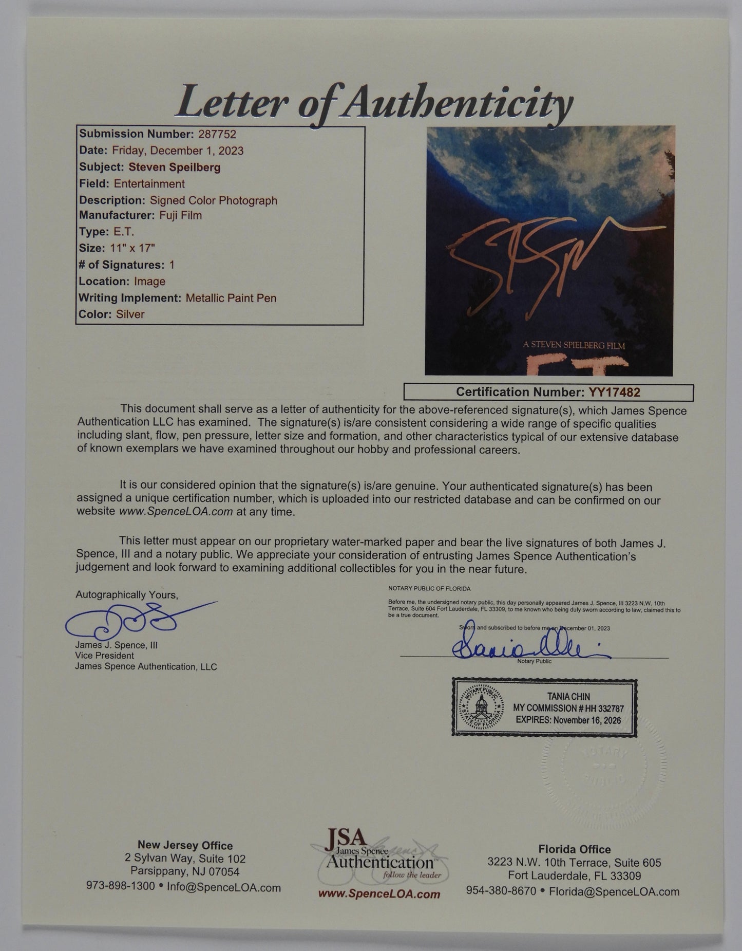 Steven Spielberg JSA Autograph Signed 12 x 18 Photo ET E.T.