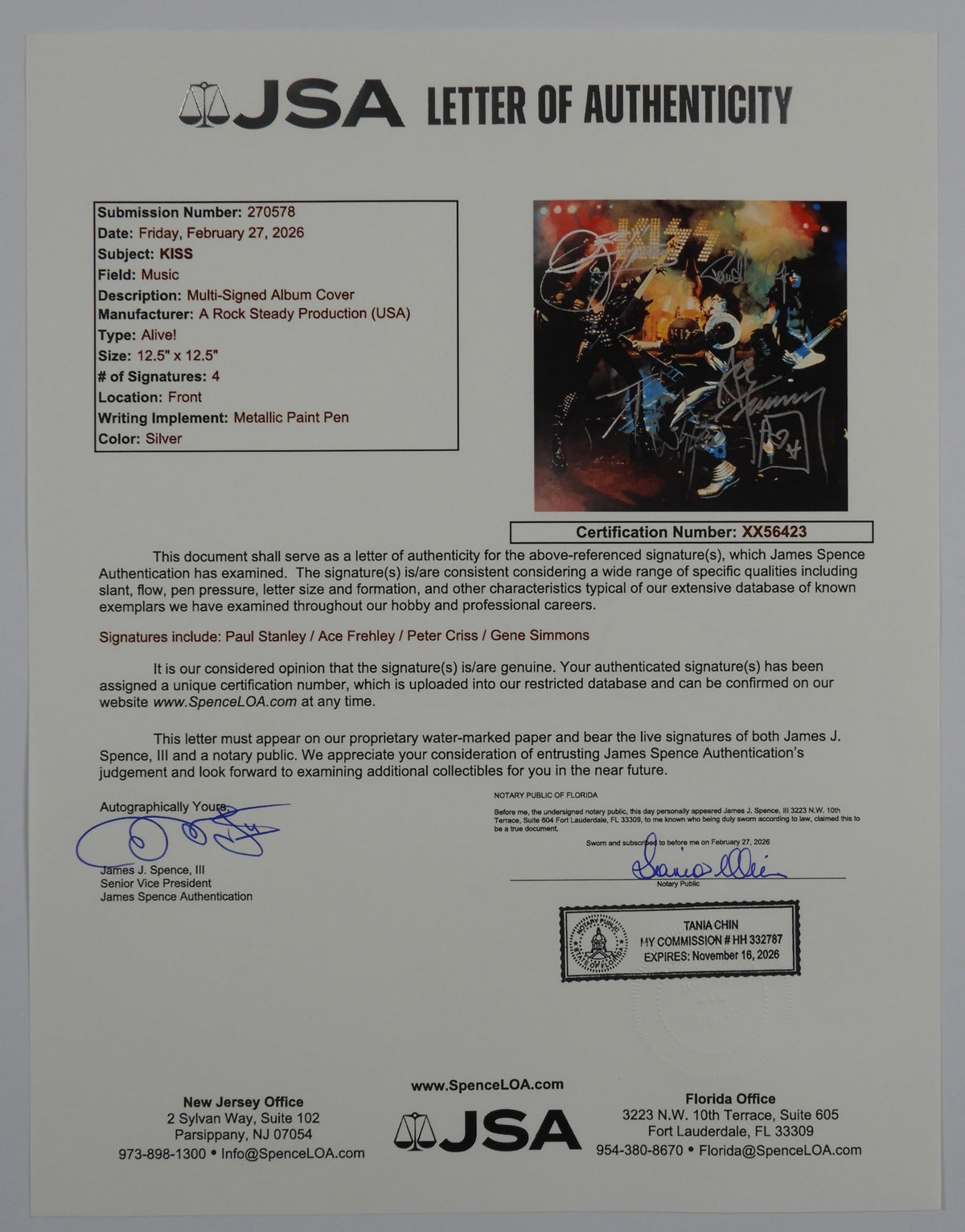 KISS JSA Fully Signed Autograph Album Alive Gene Simmons Paul Stanley +