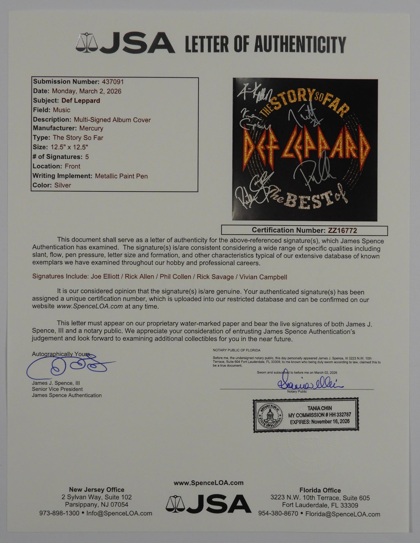 Def Leppard JSA Fully Signed Autograph Album Record Vinyl Story So Far Best Of
