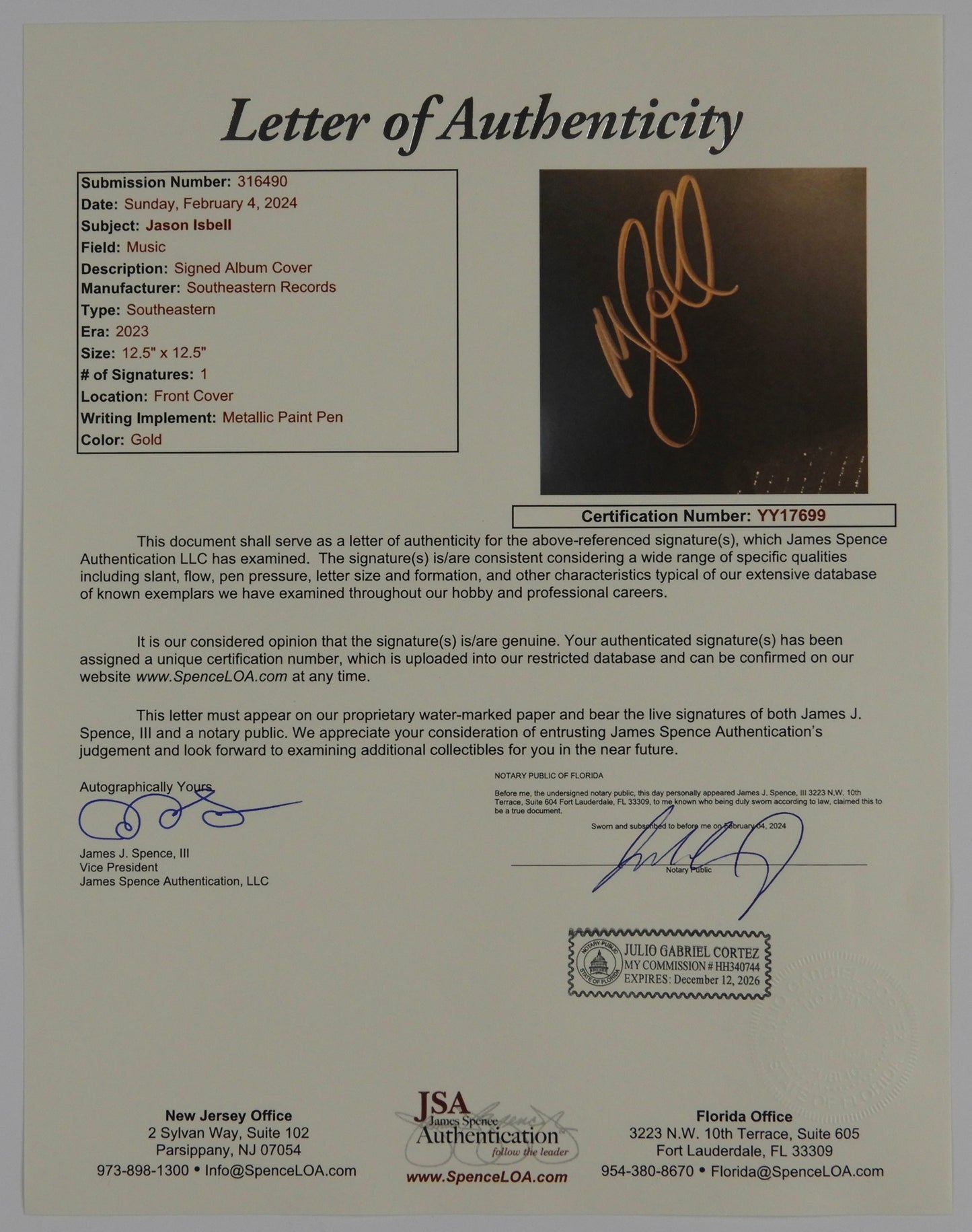 Jason Isbell JSA Signed Autograph Record LP Southeastern Colored Vinyl