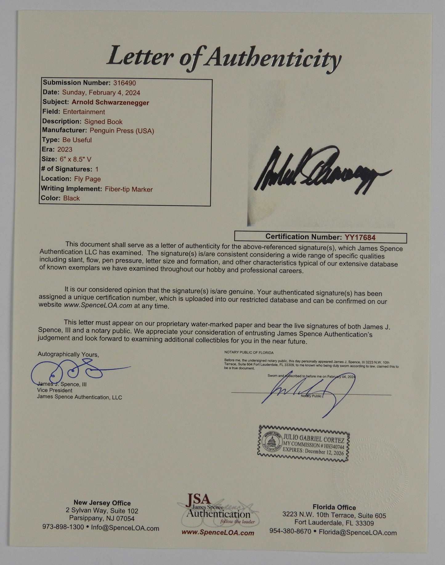 Arnold Schwarzenegger JSA Autograph Signed Book Be Useful Seven Tools For Life