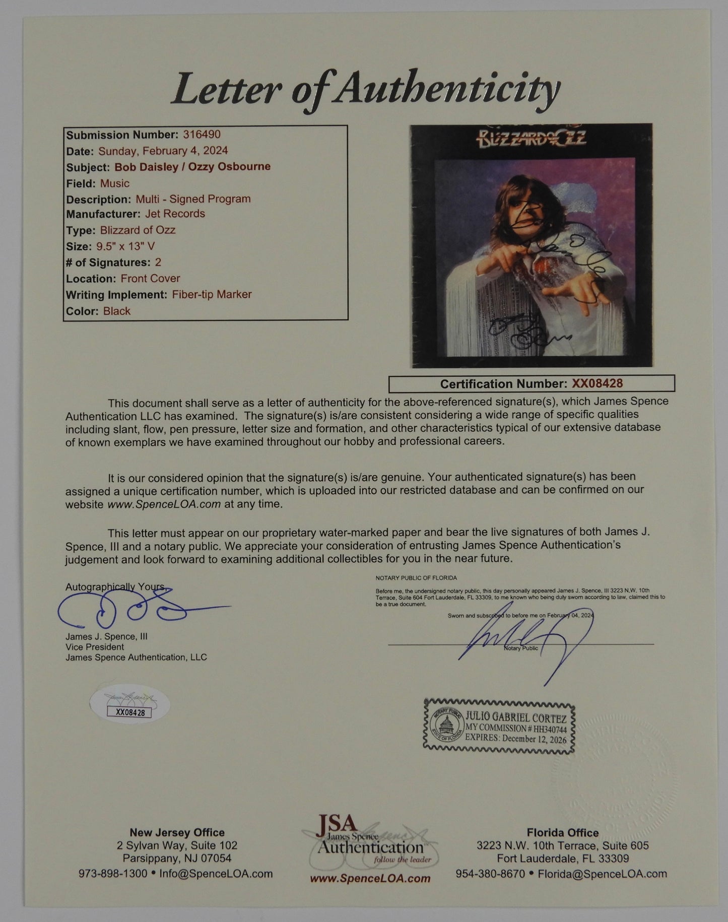 Ozzy Osbourne Autograph Signed Bob Daisley Blizzard Of Ozz Tour Book program