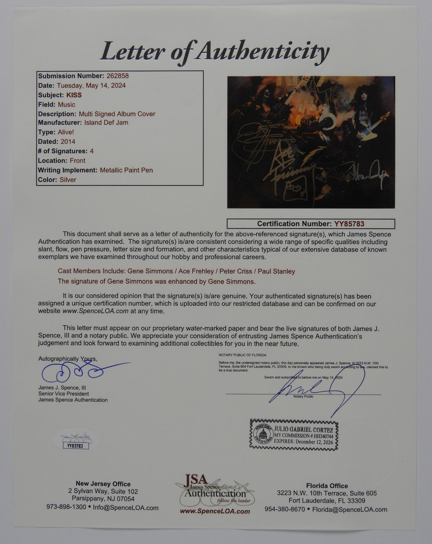 KISS JSA Fully Signed Autograph Album Alive Gene Simmons Paul Stanley +
