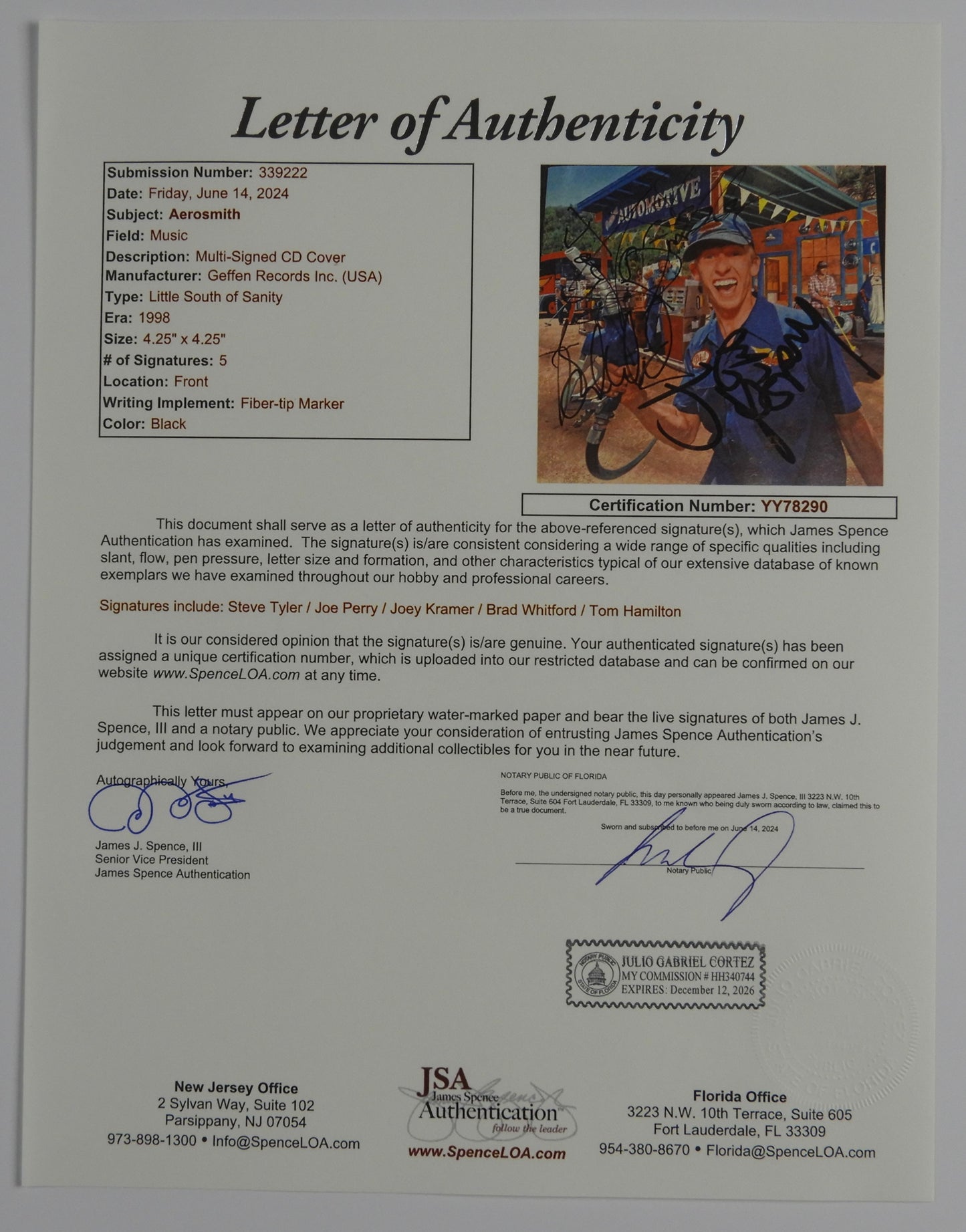 Aerosmith JSA Autograph Fully Signed CD Booklet Steven Tyler A Little South Of