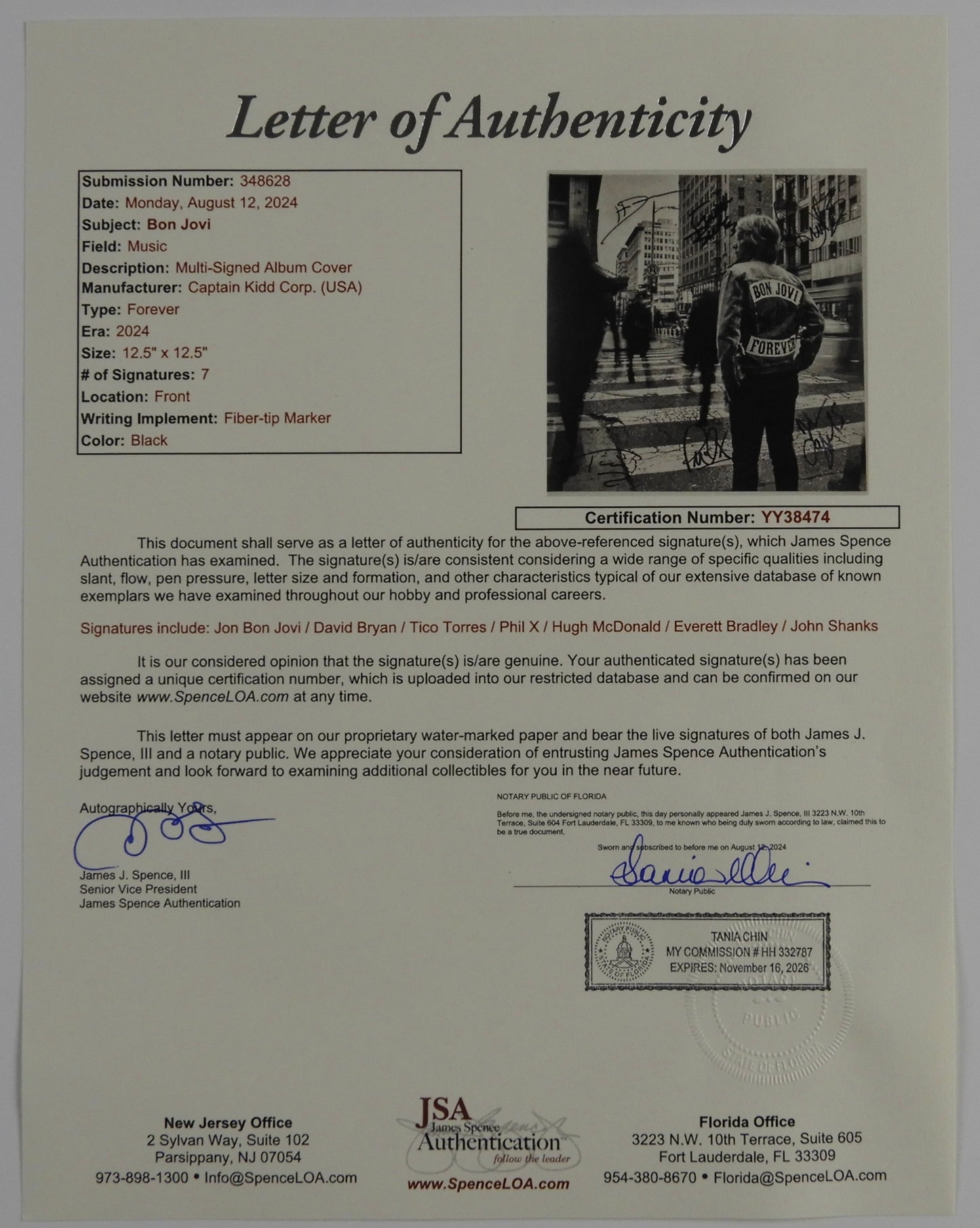 Bon Jovi Fully Signed JSA Autograph Album Vinyl Record Forever Jon Bon Jovi