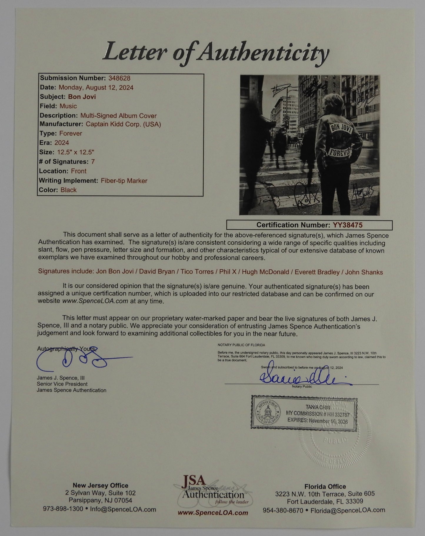 Bon Jovi Fully Signed JSA Autograph Album Vinyl Record Forever Jon Bon Jovi
