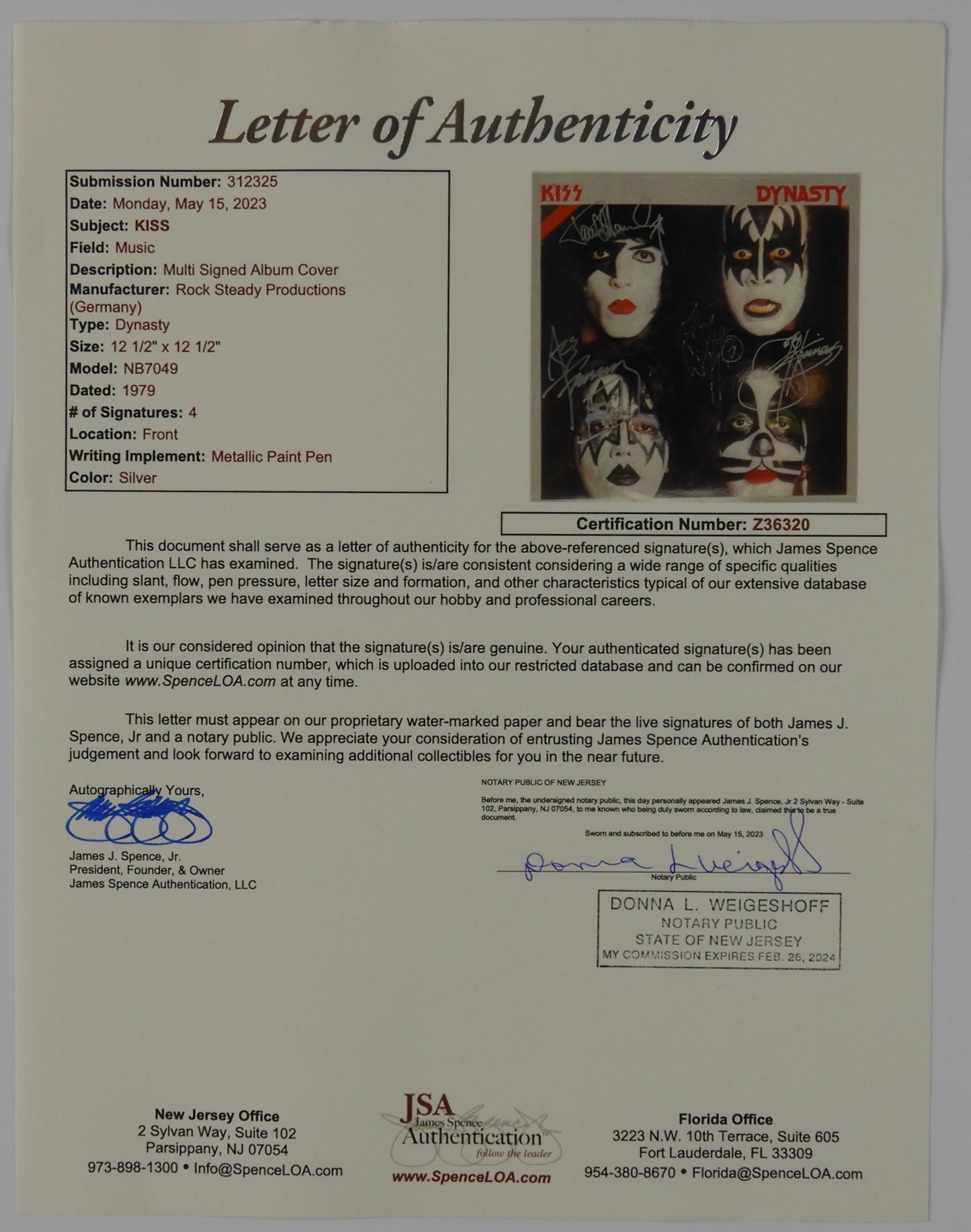 KISS JSA Fully Signed Autograph Album Dynasty Gene Simmons Peter +