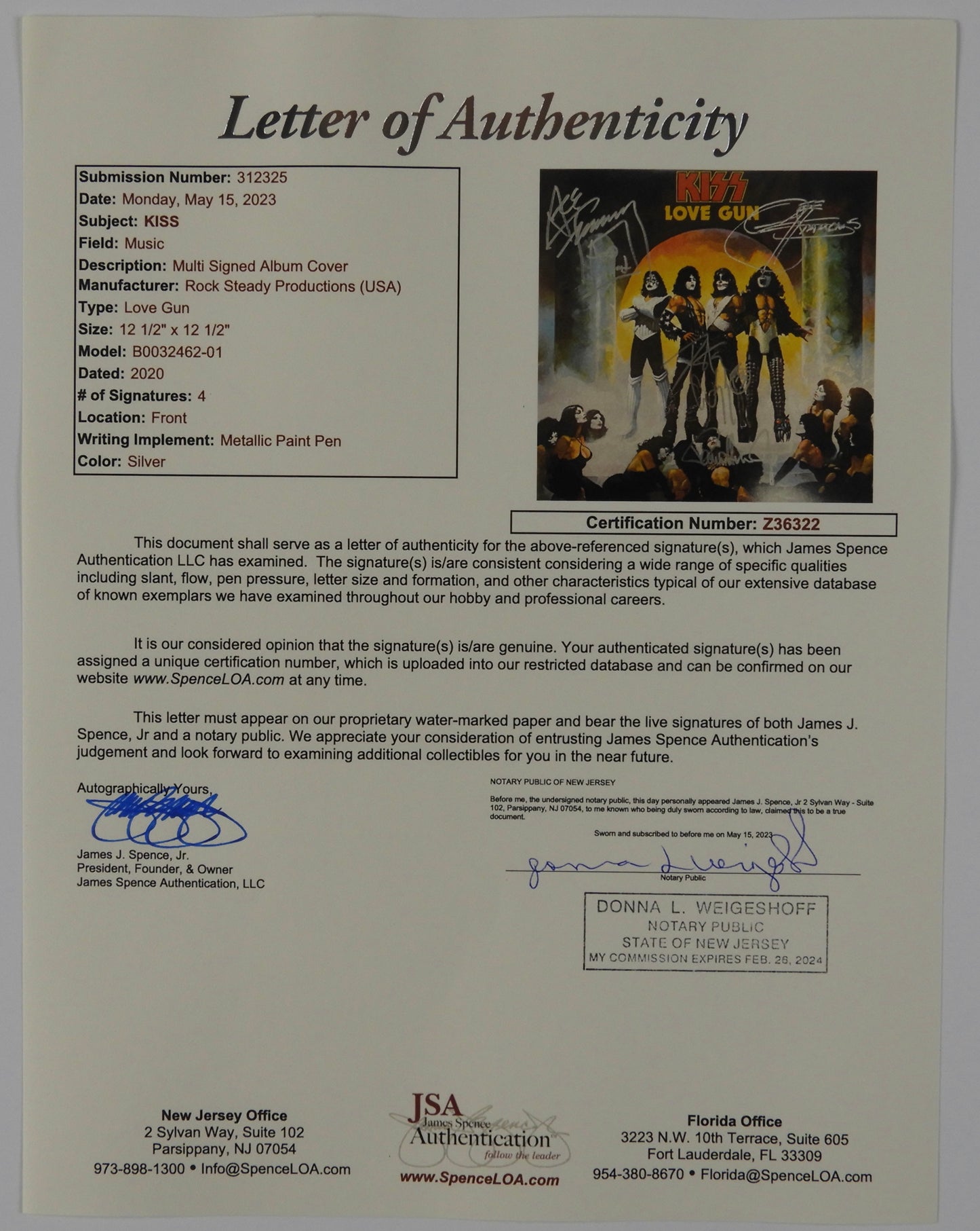 KISS JSA Fully Signed Autograph Album Love Gun Gene Simmons Peter +