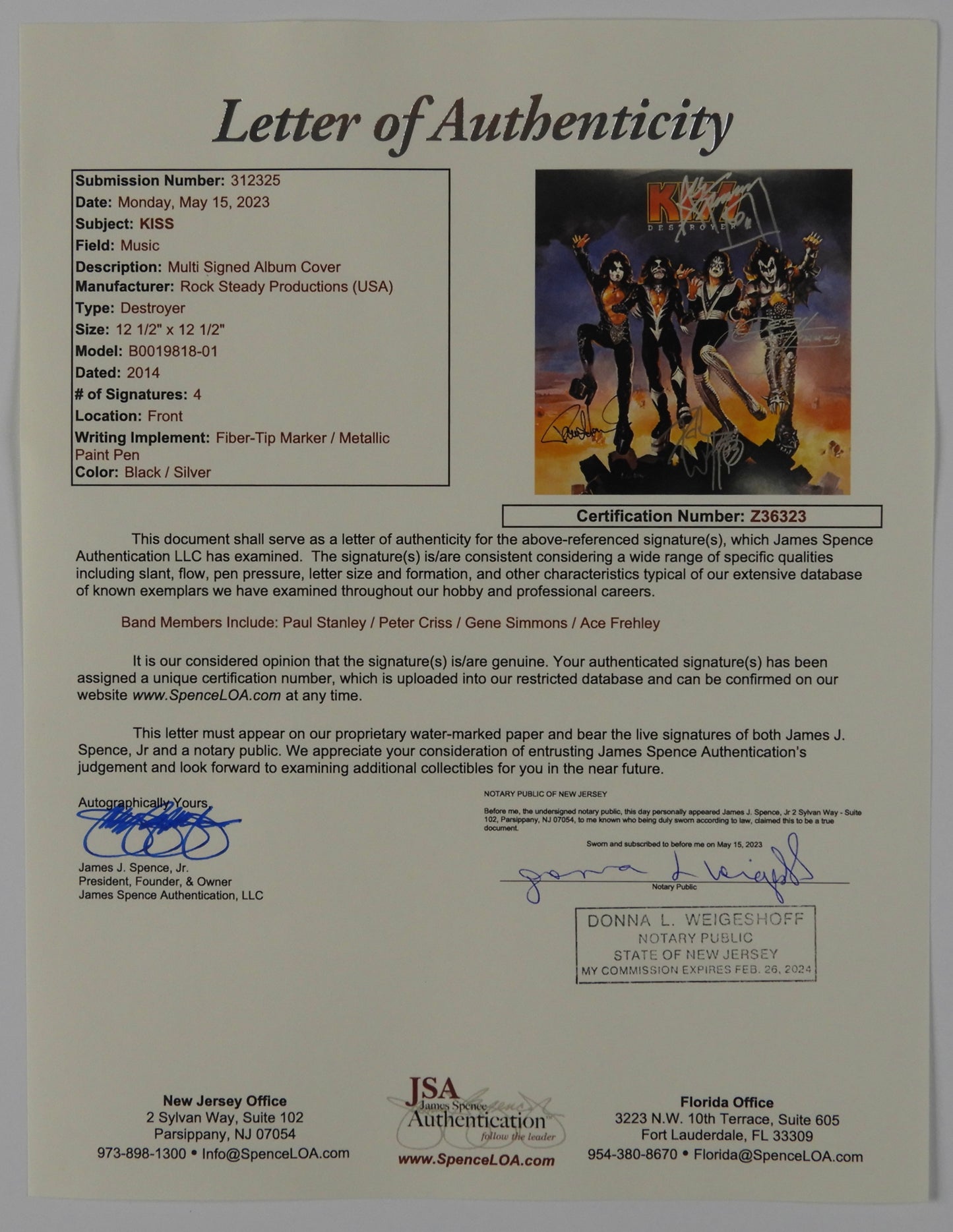 KISS JSA Fully Signed Autograph Album Destroyer Gene Simmons Peter +