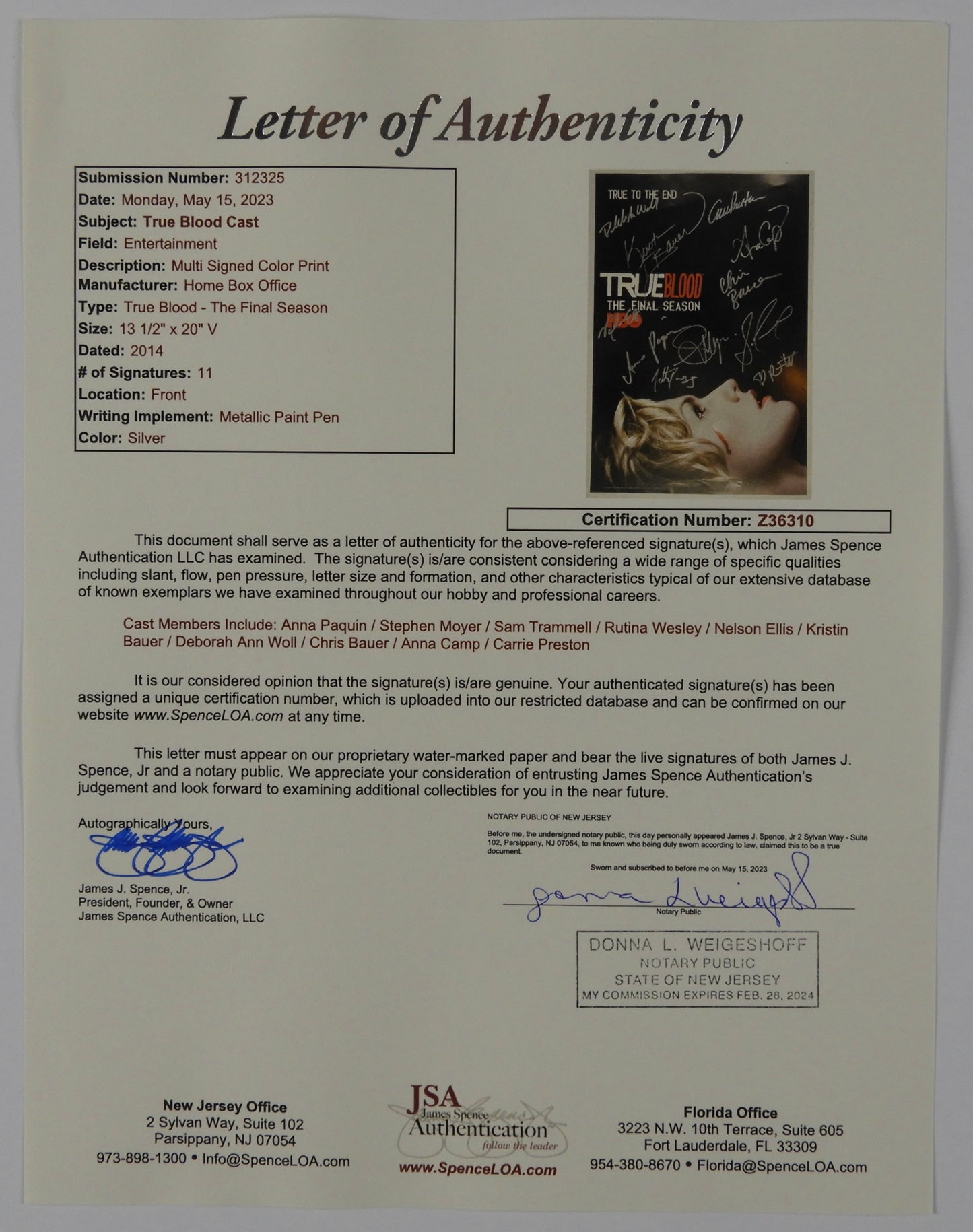 True Blood Cast JSA Autograph Fully Signed Poster Fully Signed 11 Signatures
