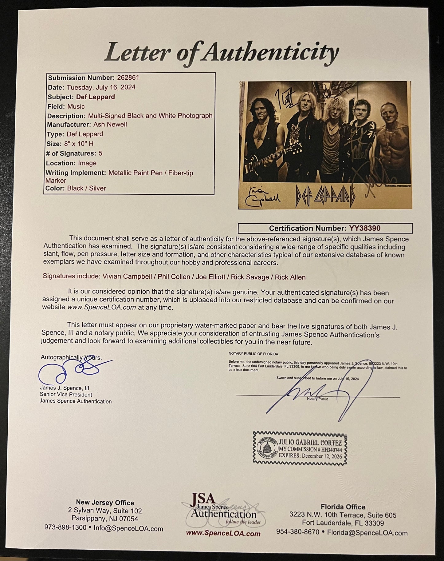 Def Leppard JSA Signed Autograph 8 x 10 Photo Fully Signed Promo