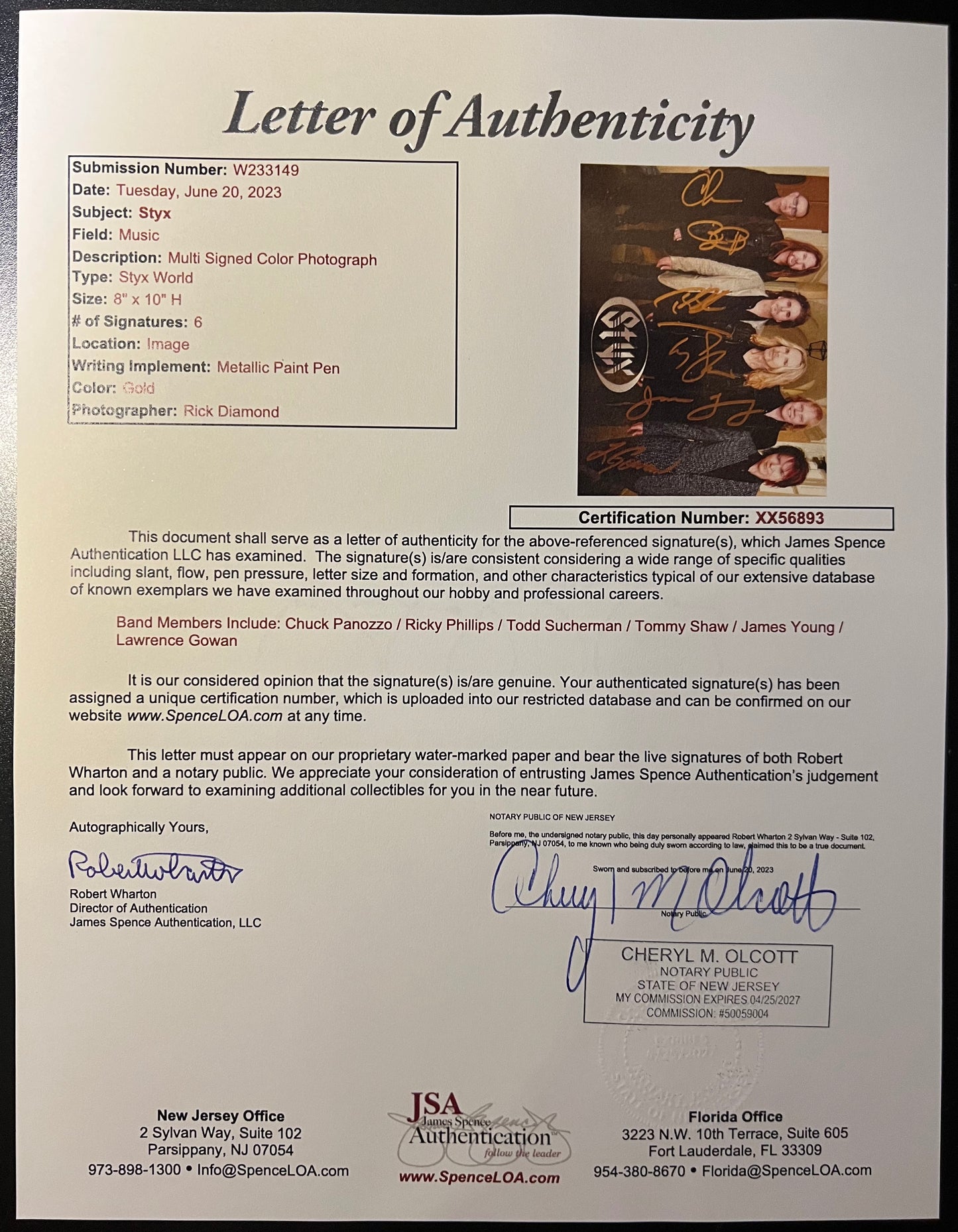 Styx Signed Autograph 8 x 10 Photo JSA Fully Signed Tommy Shaw