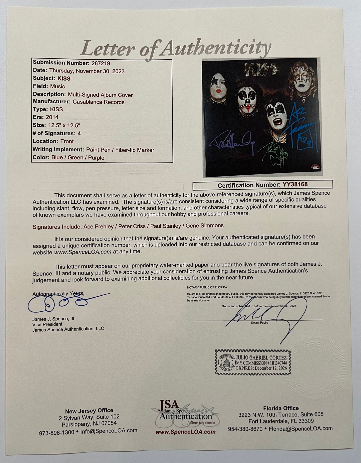 KISS JSA Signed Autograph Album ALIVE Gene Simmons Peter Criss Ace Paul