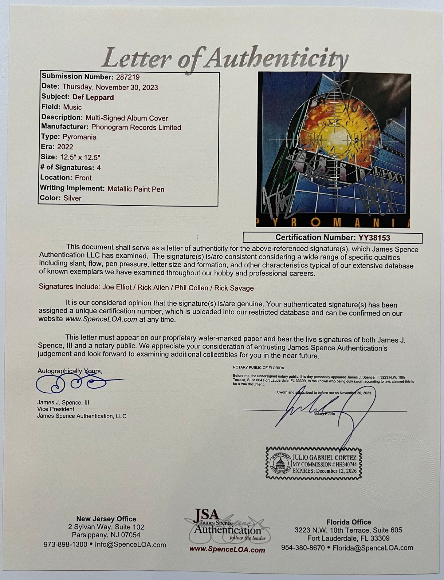 Def Leppard JSA Signed Autograph Album Record Vinyl Pyromania Joe Elliott Rick +