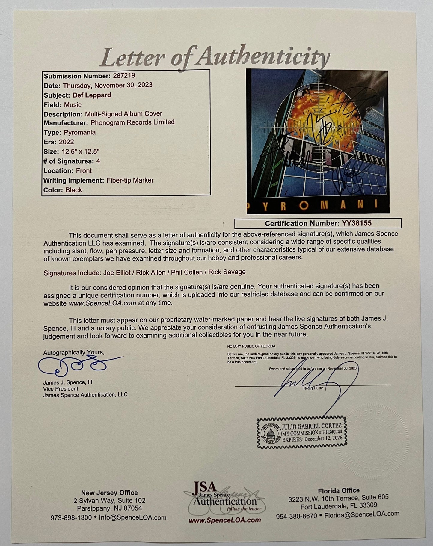 Def Leppard JSA Signed Autograph Album Record Vinyl Pyromania Joe Elliott Rick +