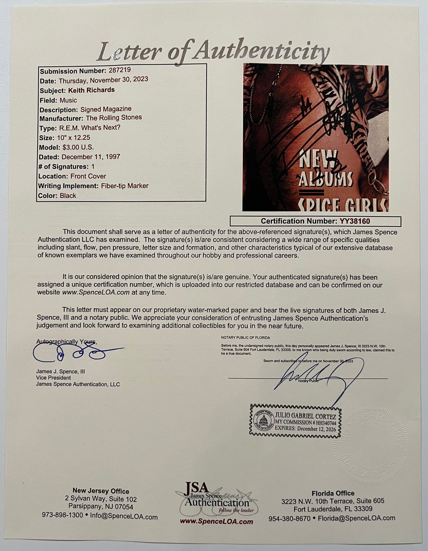 Keith Richards REAL Epperson Signed Autograph Rolling Stone Magazine The Stones