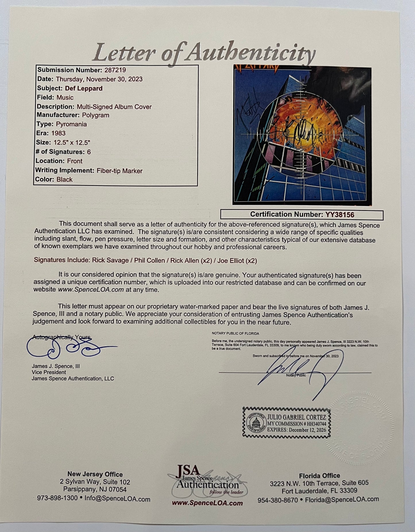 Def Leppard JSA Signed Autograph Album Record Vinyl Pyromania Joe Elliott Rick +