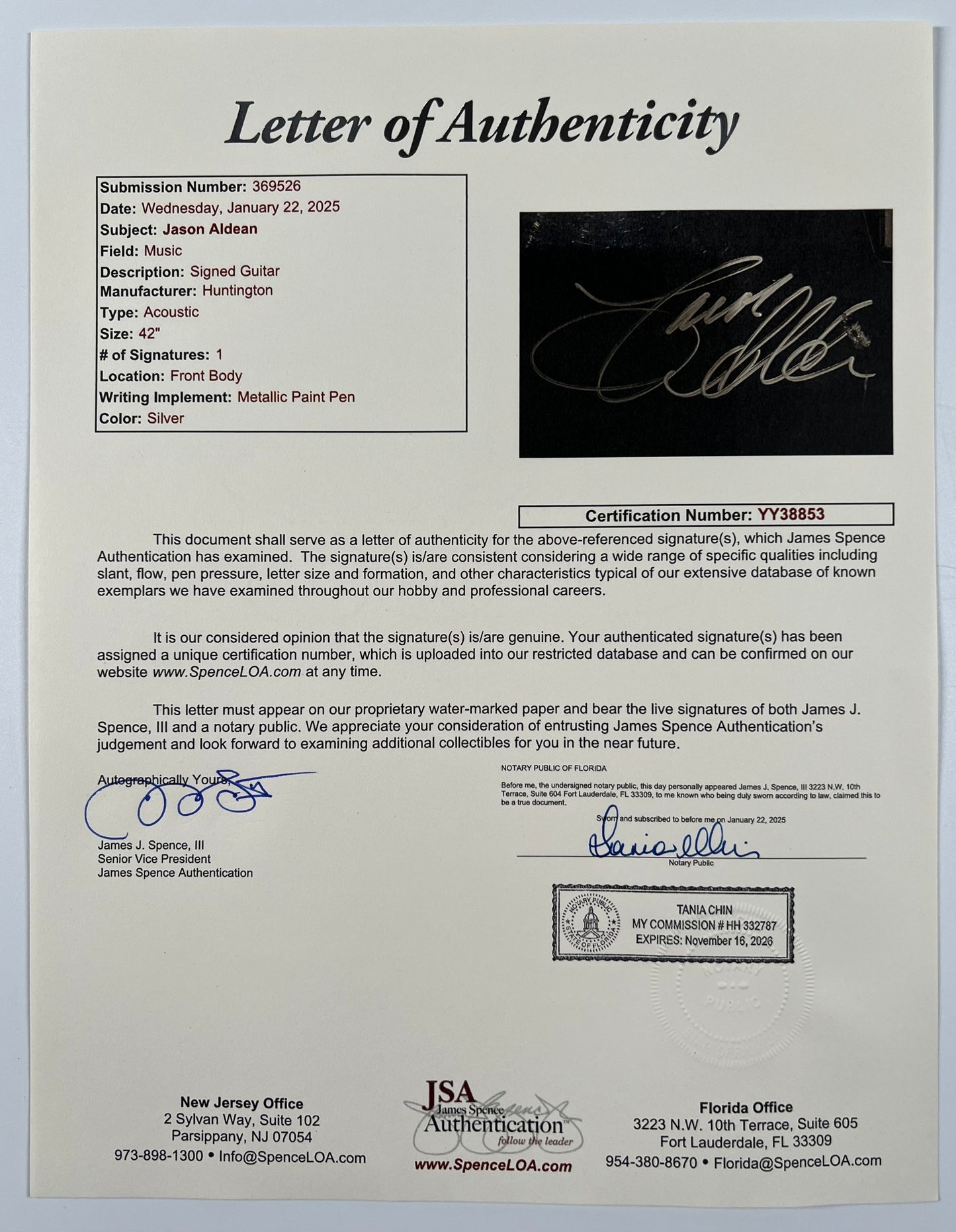 Jason Aldean JSA Signed Autograph Acoustic Guitar