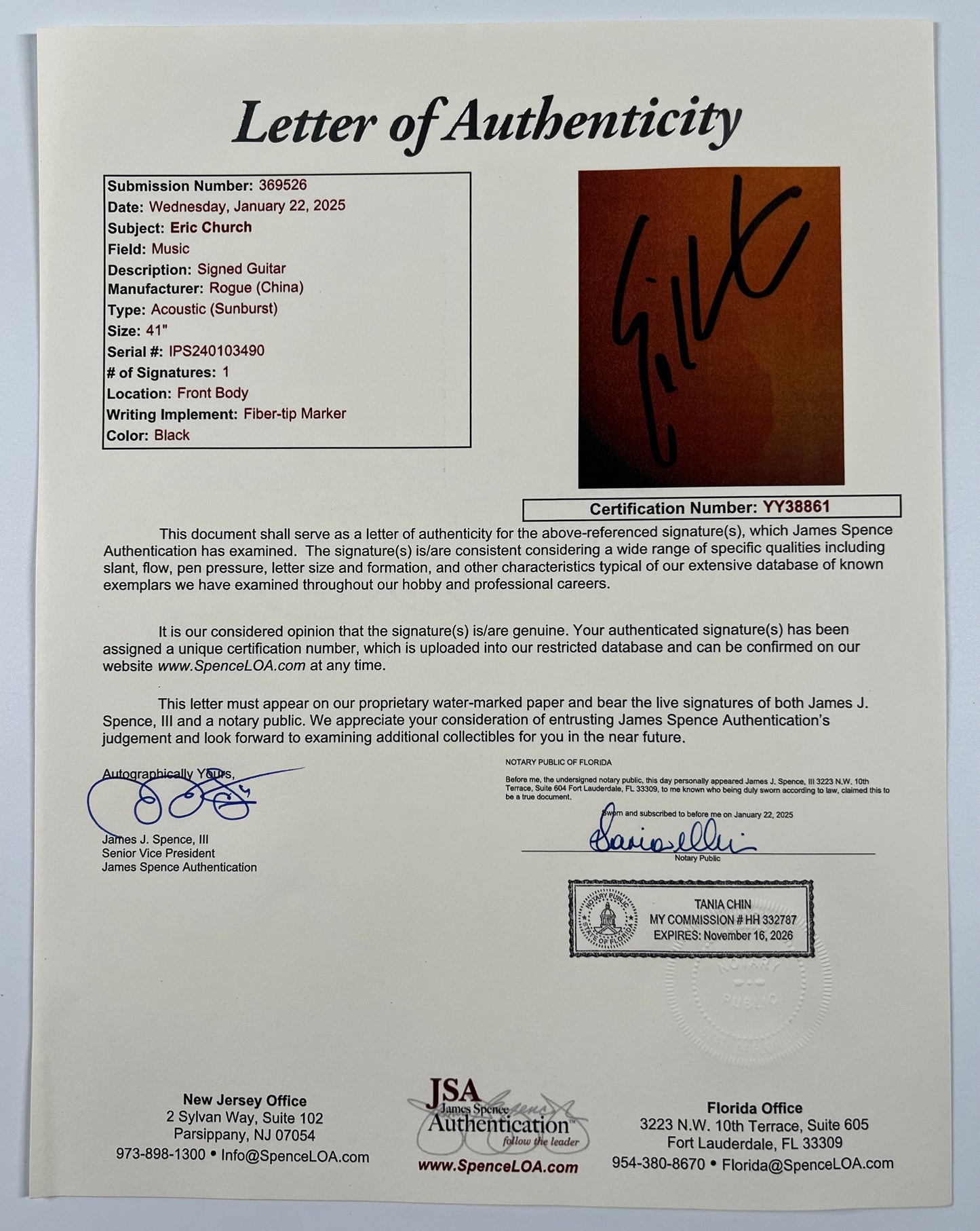 Eric Church JSA Signed Autograph Acoustic Guitar