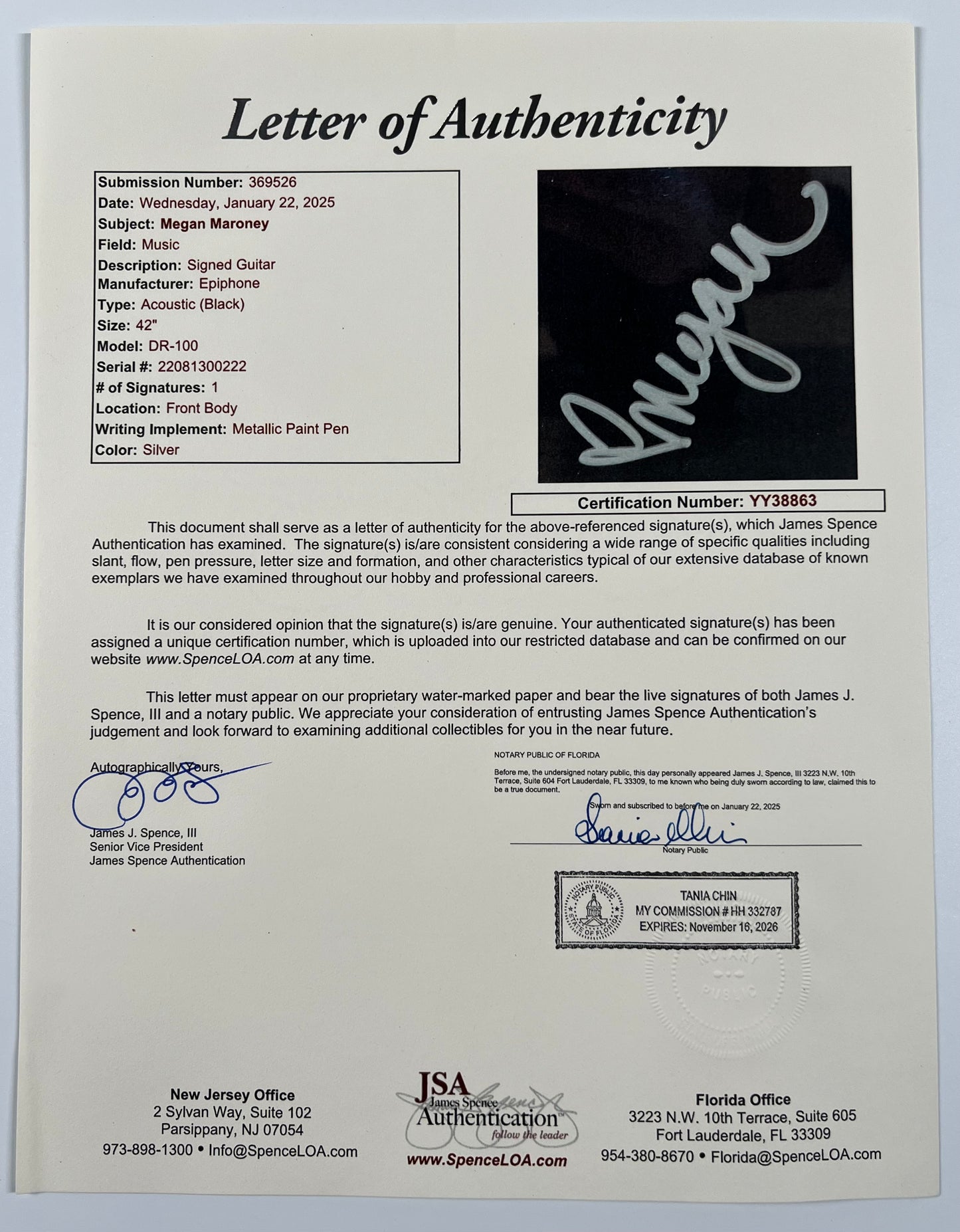 Megan Moroney JSA Signed Autograph Acoustic Guitar