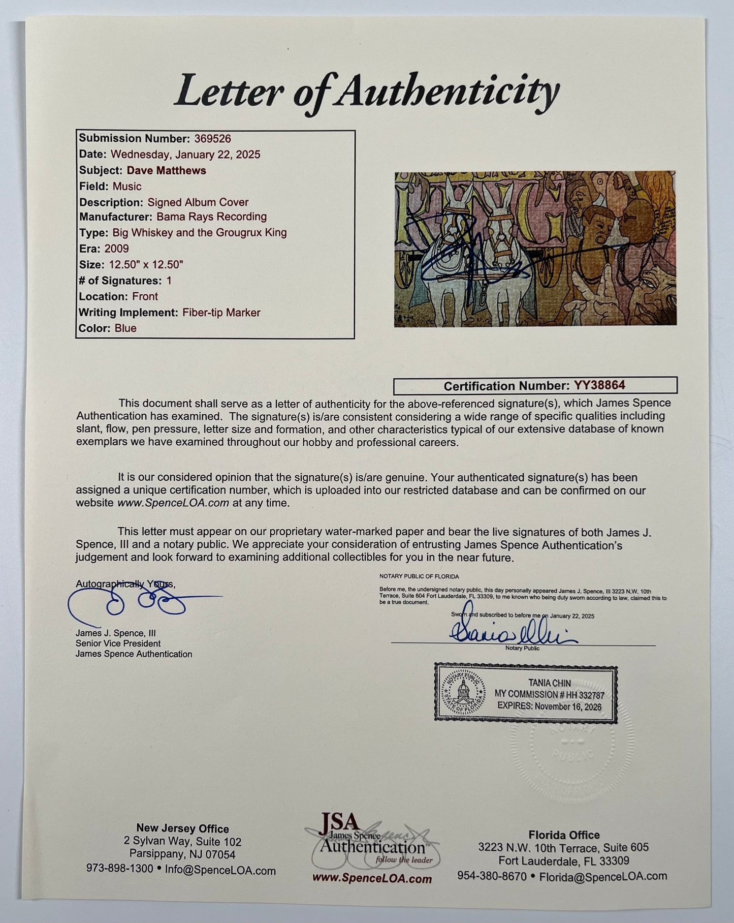 Dave Matthews JSA Fully Signed Autograph Vinyl Record The Big Whiskey