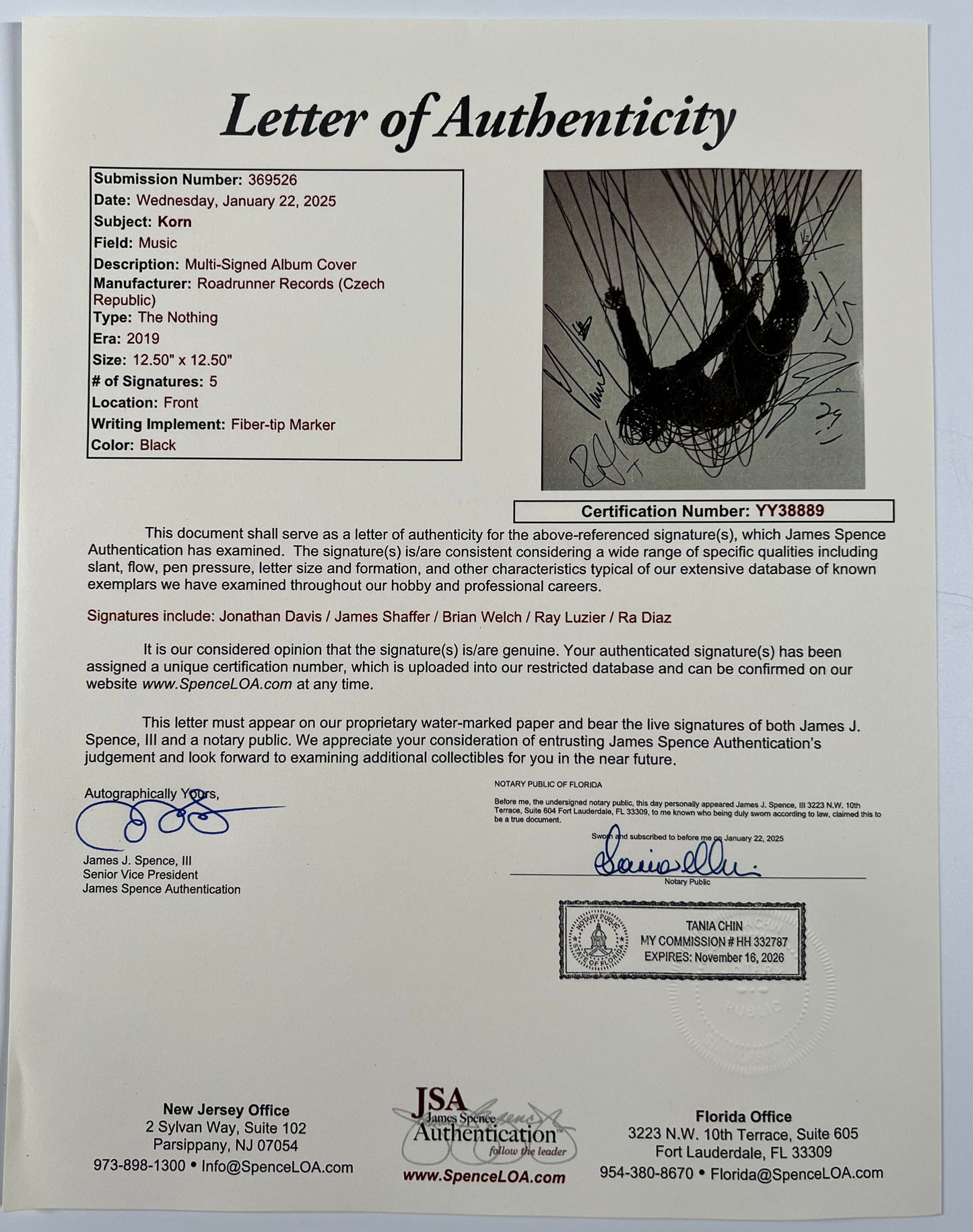 KORN JSA Fully Signed Autograph Vinyl Record Requiem Jonathan Davis +