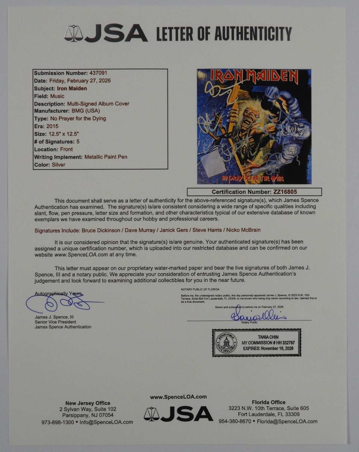 Iron Maiden Dave Murray Steve Harris + JSA Signed Autograph Record Album