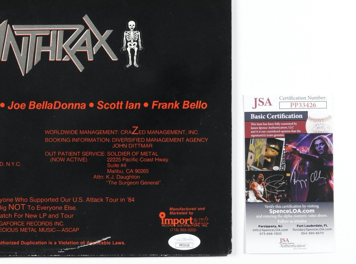 Anthrax JSA Signed Autograph Record Album JSA Vinyl Armed And Dangerous