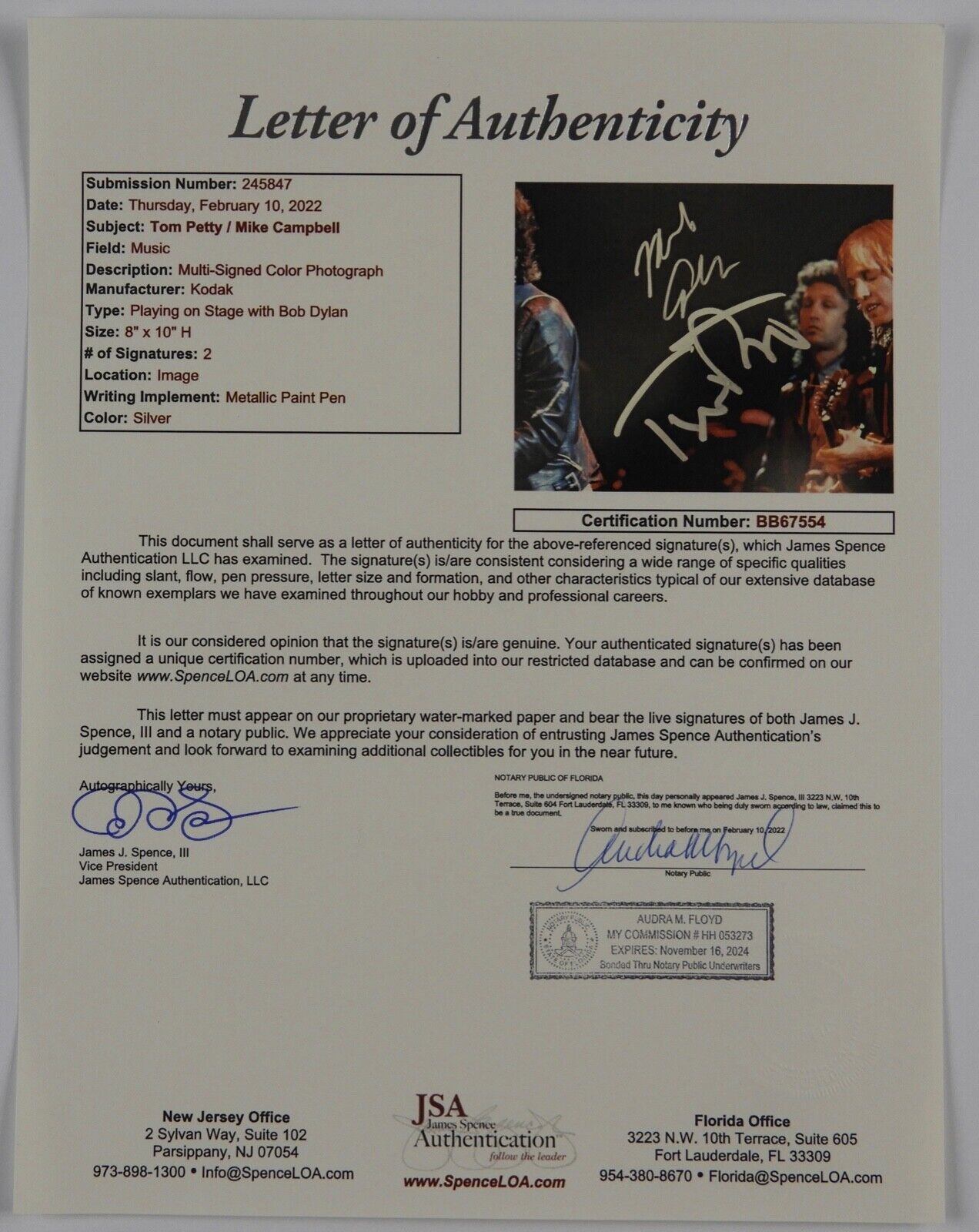 Tom Petty & Mike Campbell Signed Autograph 8 x 10 photo