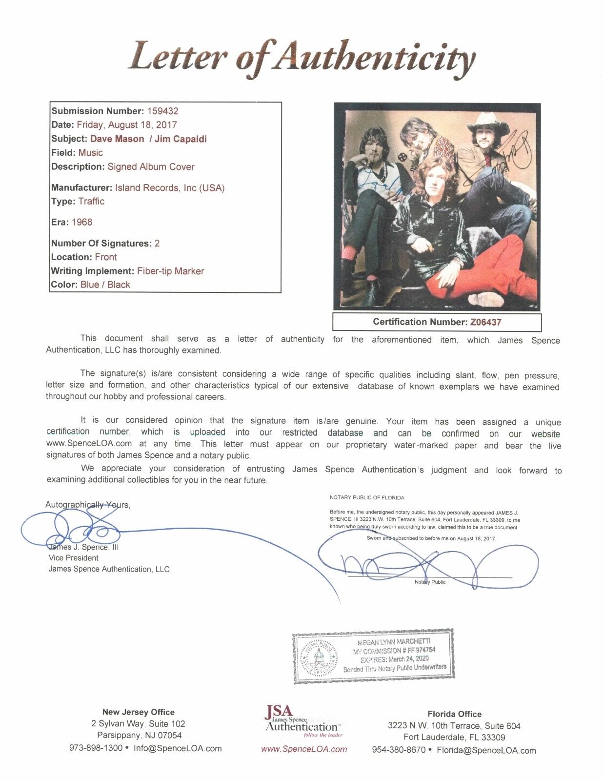 Traffic Jim Capaldi Dave Mason Signed Autograph Record Album JSA Vinyl