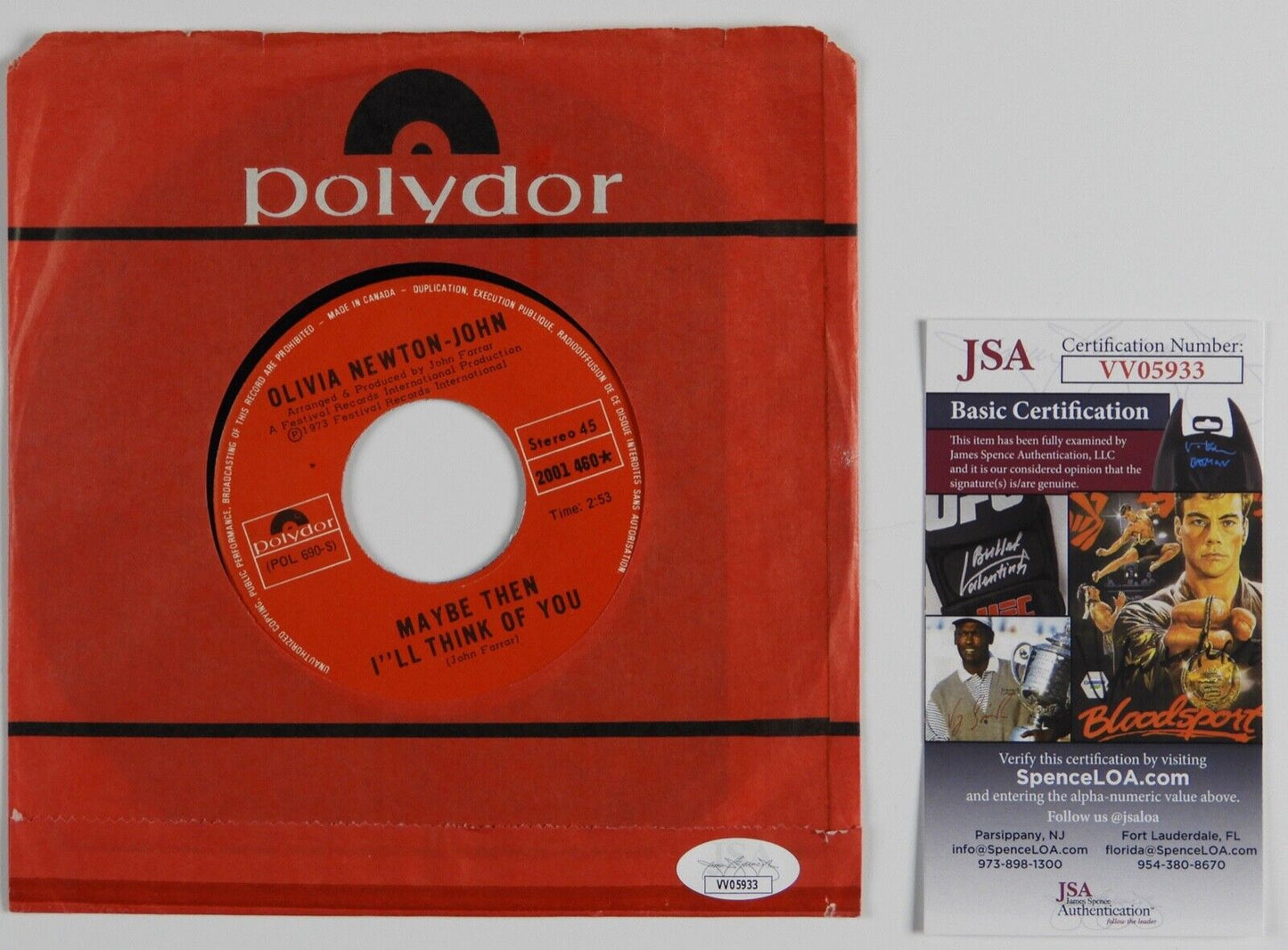 Olivia Newton-John JSA Autograph Signed 45 Record Let Me Be There