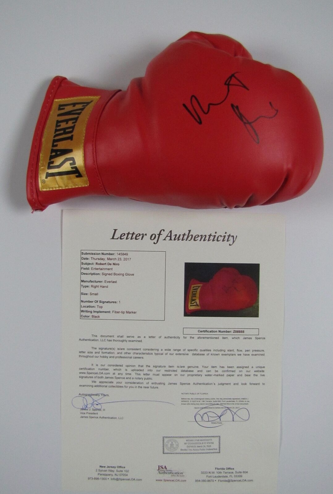 Robert De Niro Raging Bull Autograph Signed Boxing Glove JSA COA Deniro