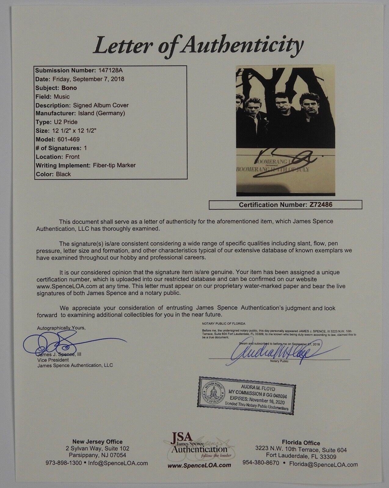 U2 Bono JSA Signed Autograph Record Vinyl Album Pride In The Name of Love