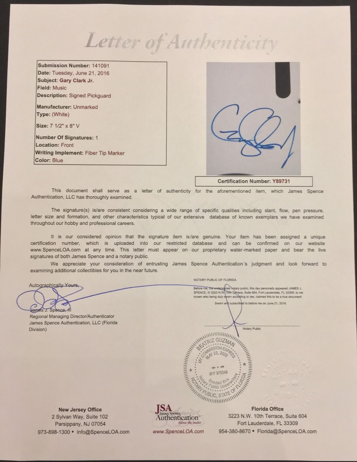 Gary Clark Jr Autograph Signed Guitar Telecaster JSA COA