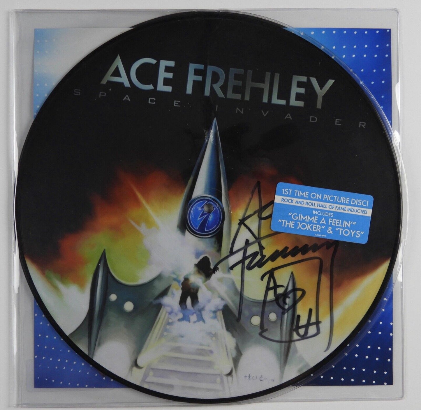 KISS Ace Frehley Autograph Signed Record Album Spaced Invaders Picture Disc