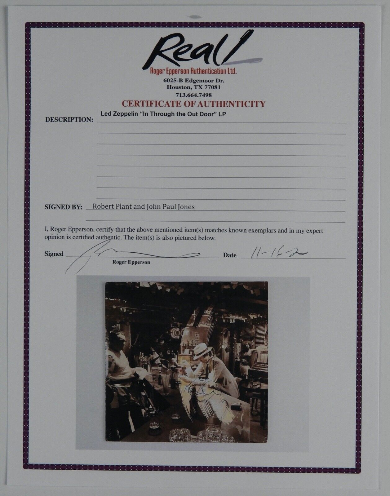 Robert Plant John Paul Jones Led Zeppelin JSA REAL Signed Autograph Vinyl