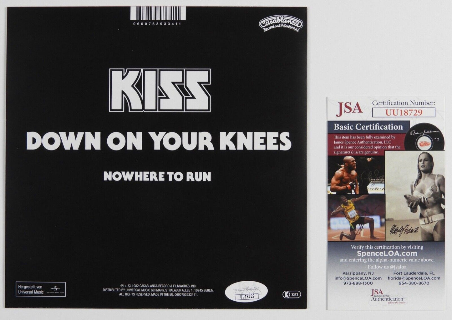 KISS Paul Stanley JSA Signed Autograph 45 Record Vinyl Down On Your Knees